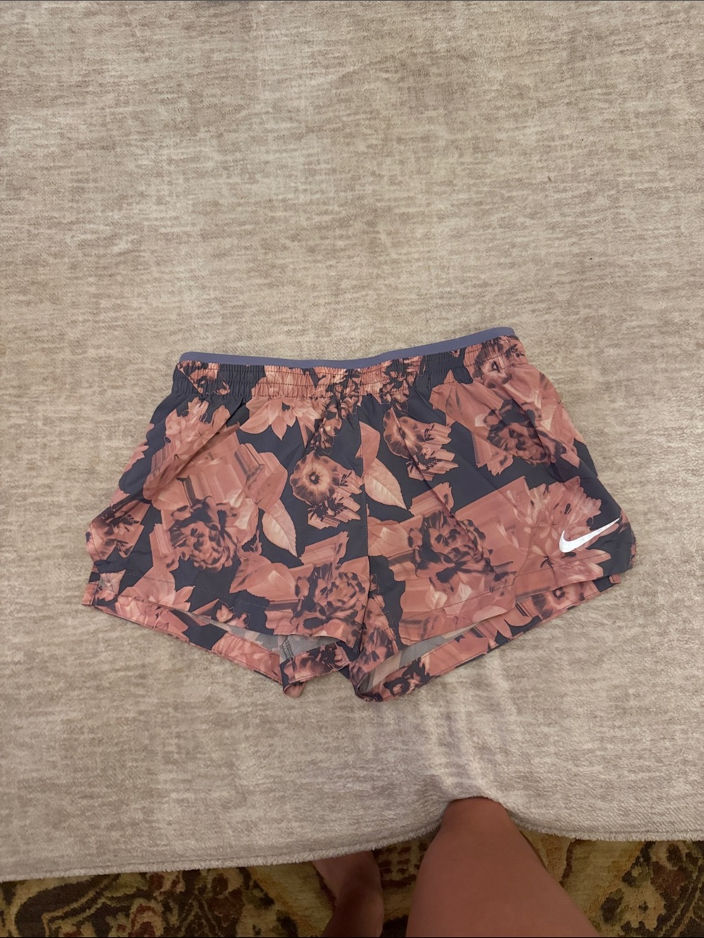 Nike Women’s Floral Athletic Running Shorts - Pink on Navy